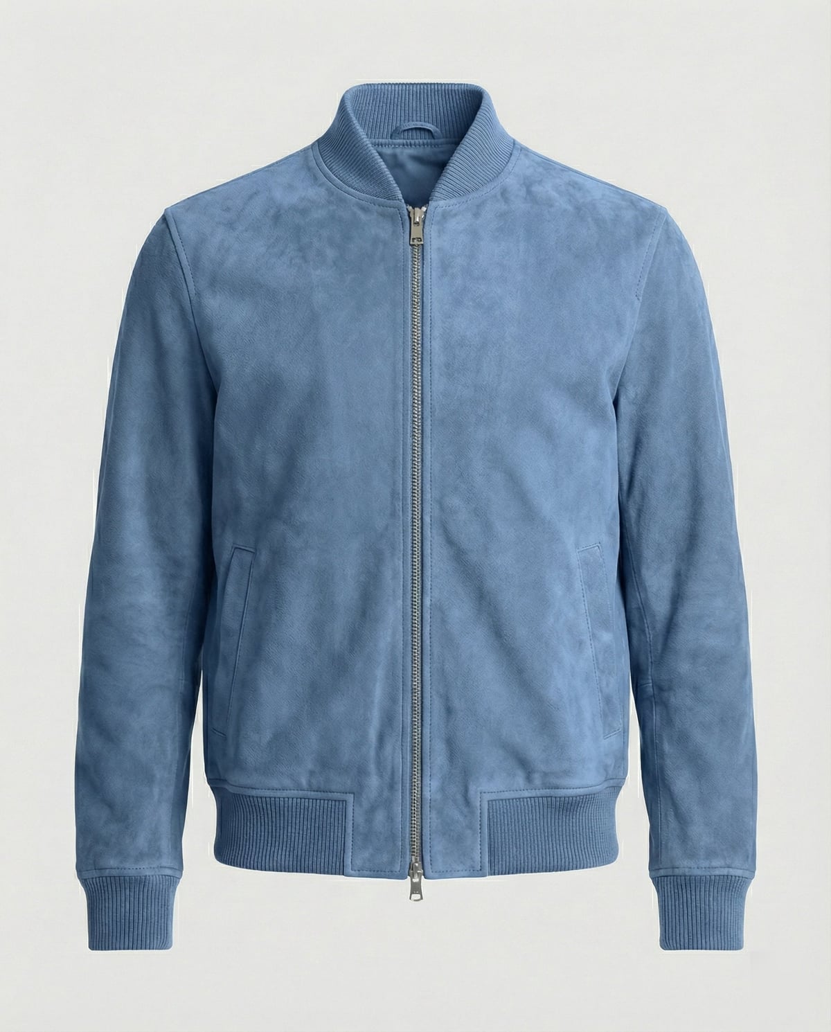 bomber homme coupe ajustée col côtelé en bleu clair