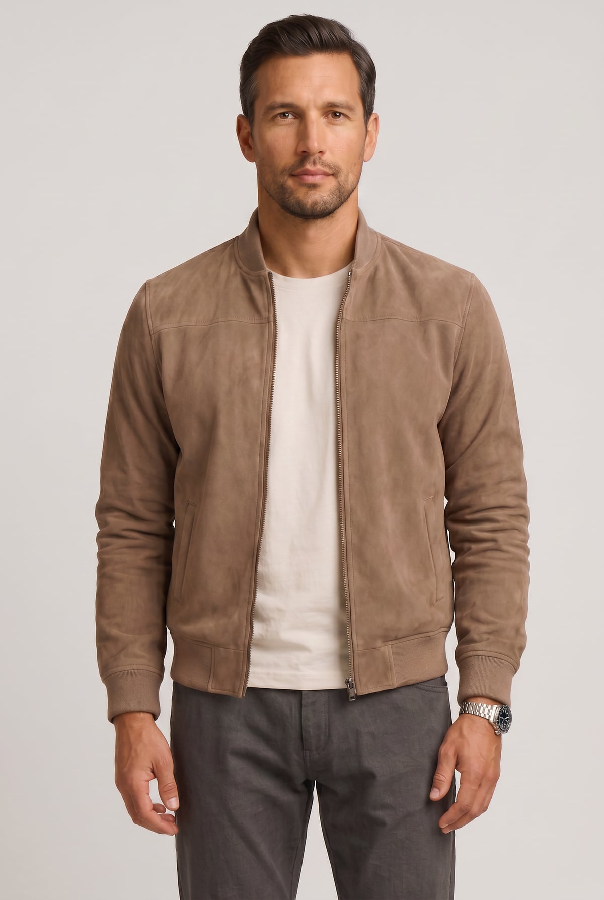 bomber homme coupe moderne zippé en beige