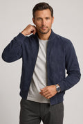 bomber homme coupe moderne zippé en bleu marine