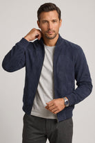 bomber homme coupe moderne zippé en bleu marine
