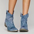 boots femme bout pointu talon bloc western en bleu