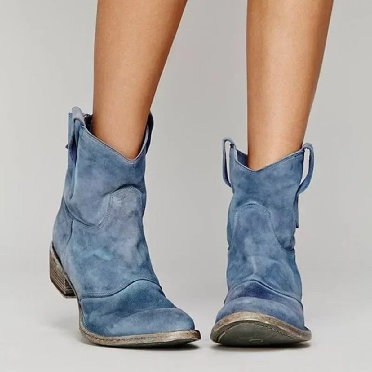 boots femme bout pointu talon bloc western en bleu
