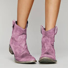 boots femme bout pointu talon bloc western en pourpre