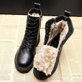 boots femme fourrées lacets plateforme en noir