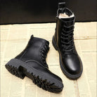 boots femme fourrées lacets plateforme en noir