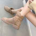 boots femme fourrées plateforme crantée en abricot