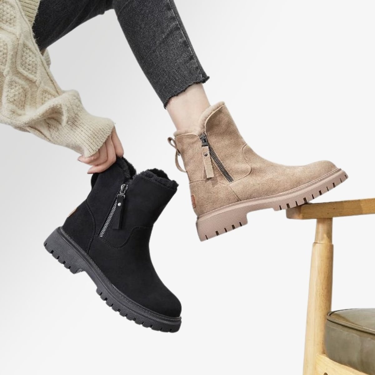boots femme fourrées plateforme crantée