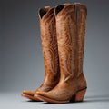 bottes cowboy femme tige haute talon bloc en marron