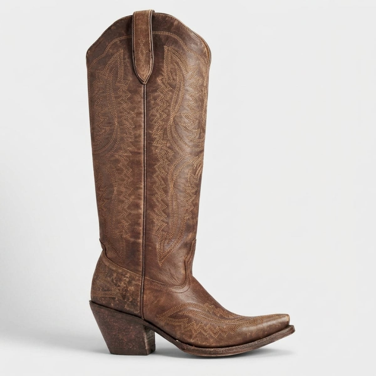 bottes cowboy femme tige haute talon bloc en marron chocolat