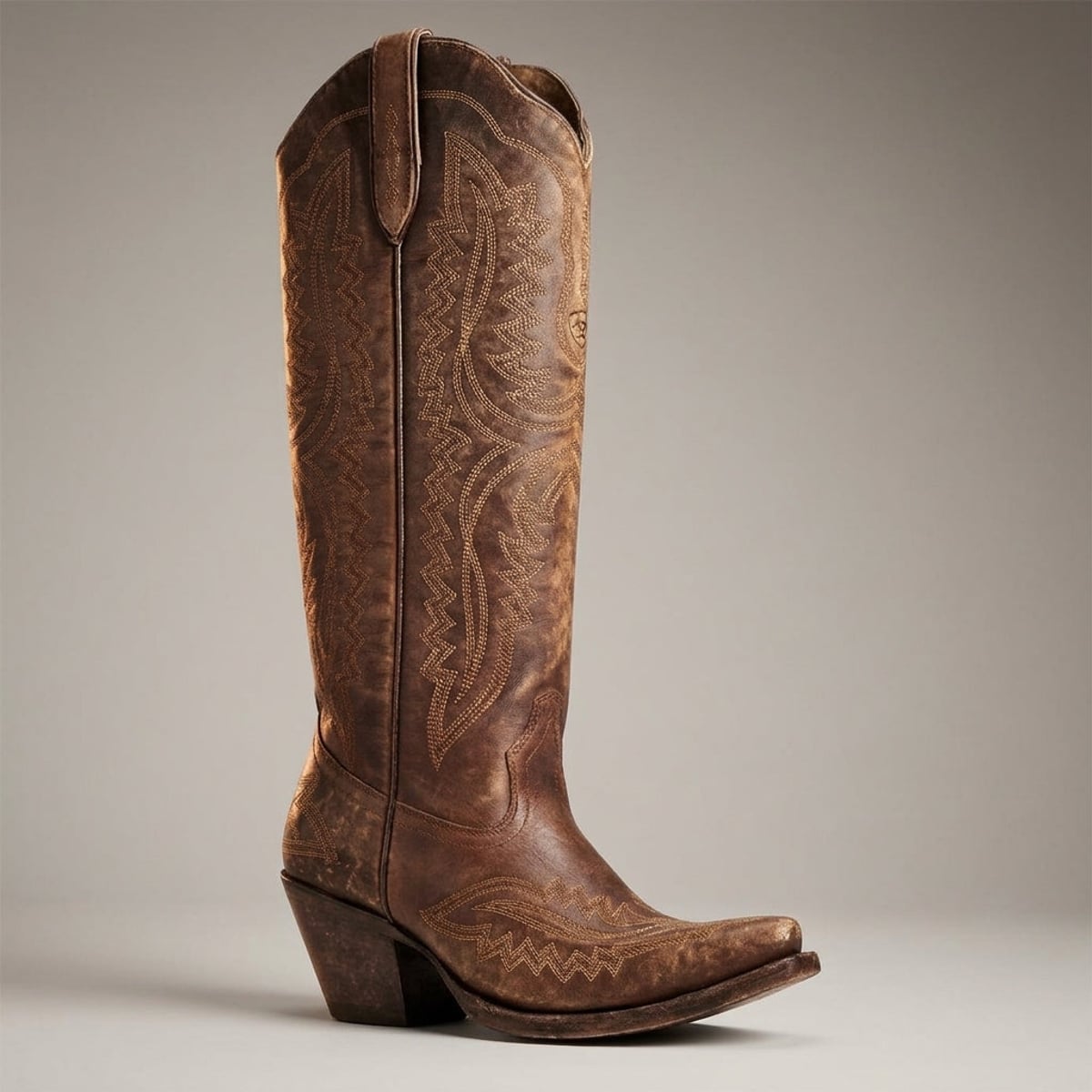 bottes cowboy femme tige haute talon bloc en marron chocolat