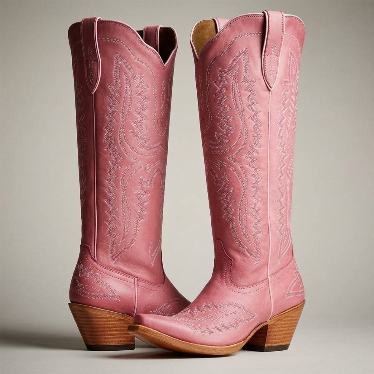 bottes cowboy femme tige haute talon bloc en rose
