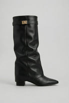 bottes femme hautes à talon carré en noir (aspect cuir)
