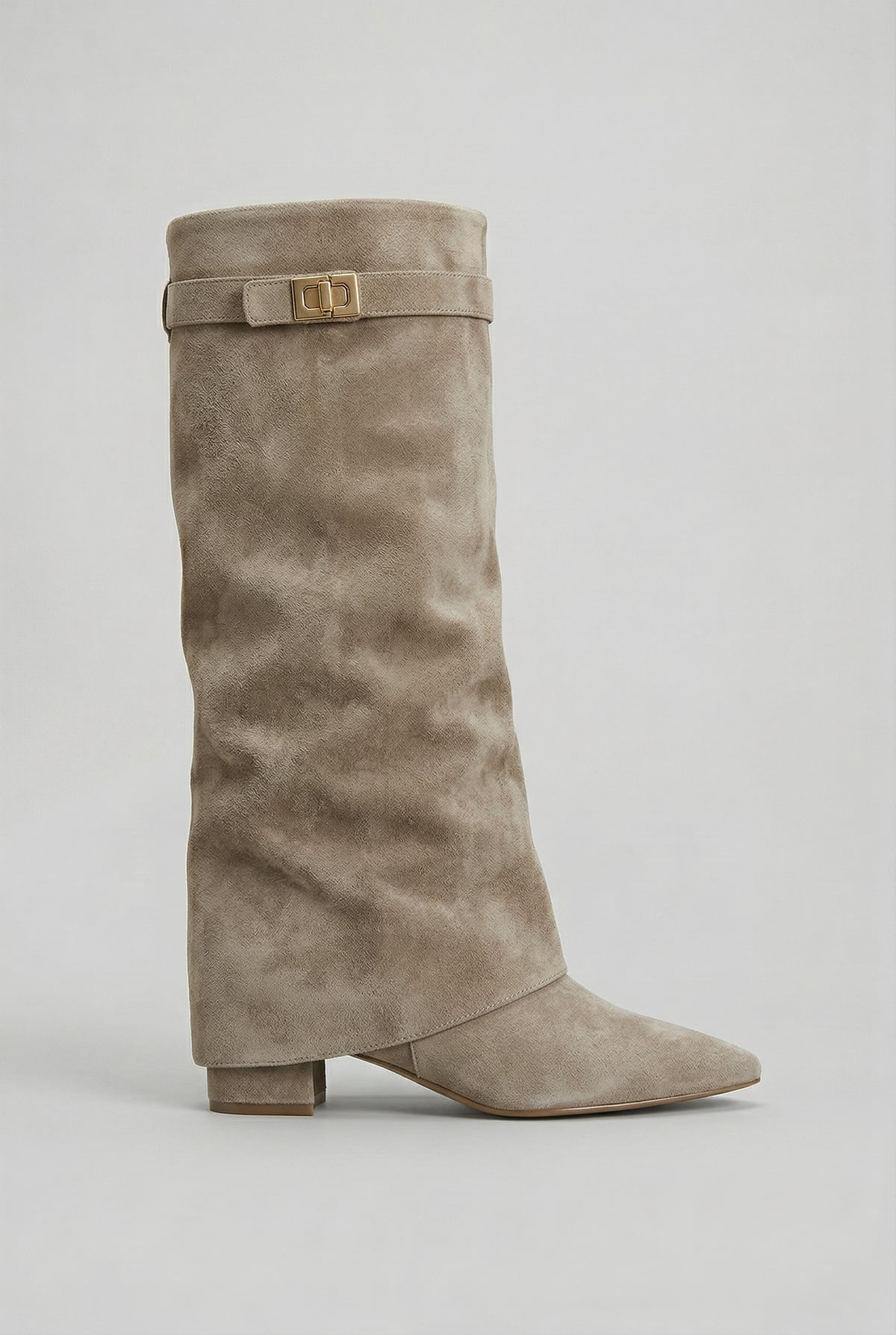 bottes femme hautes à talon carré en taupe (aspect daim)