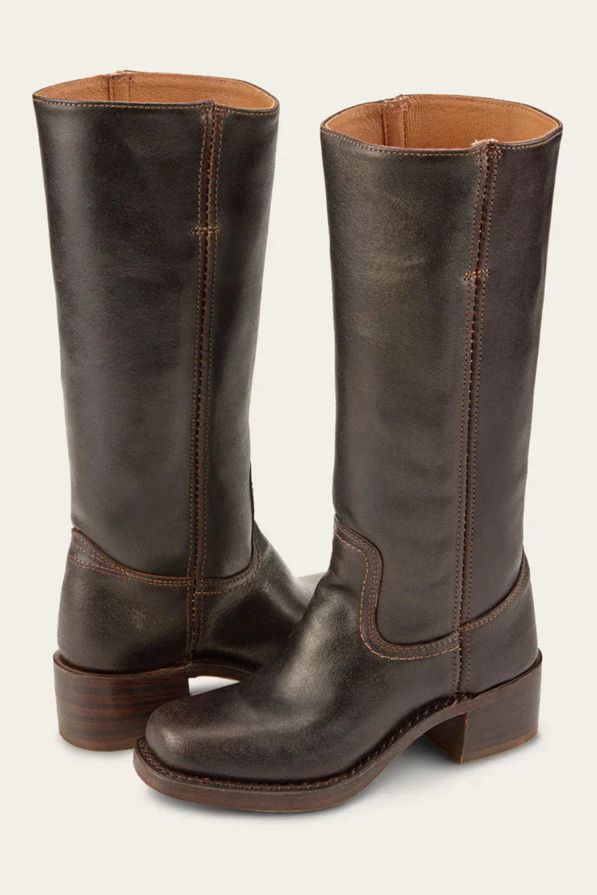 bottes femme mi-mollet talon carré western en marron foncé