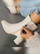 bottines femme talon bloc bout pointu en beige