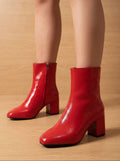 bottines femme talon bloc bout pointu en rouge