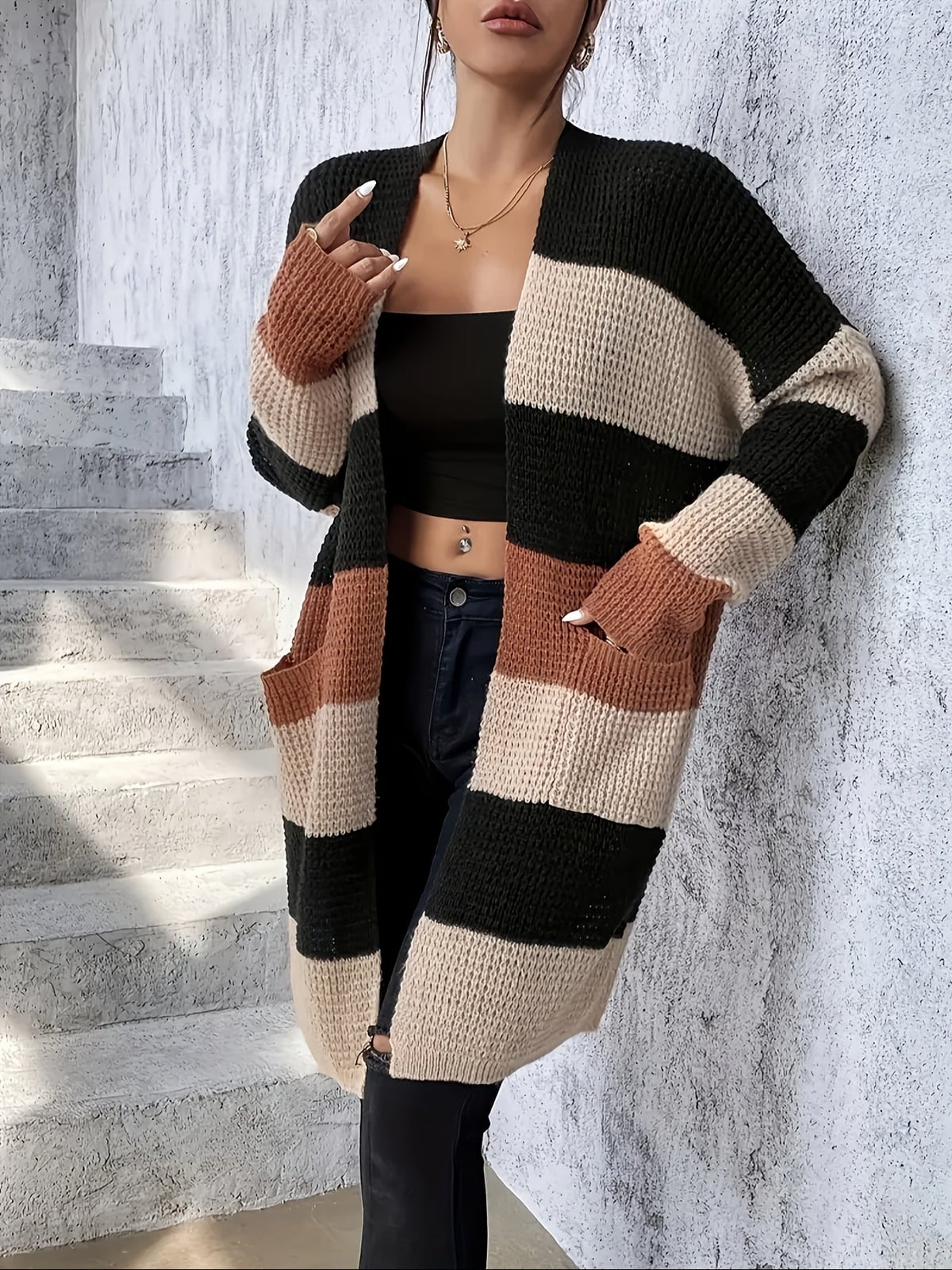 cardigan femme long oversize color block