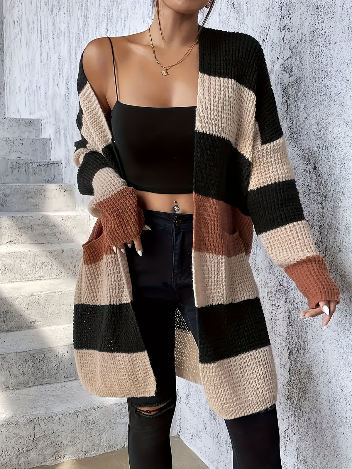 cardigan femme long oversize color block