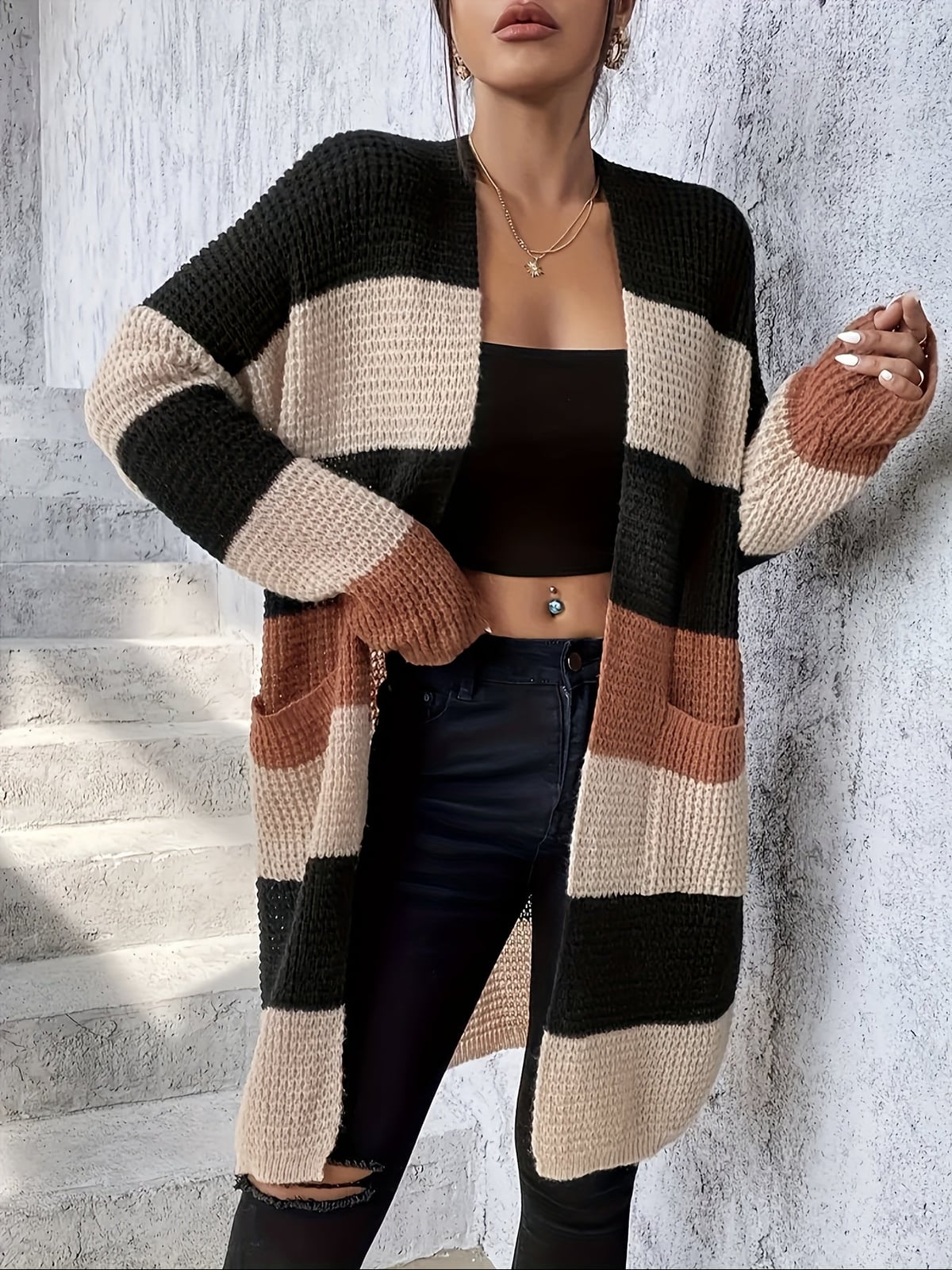 cardigan femme long oversize color block
