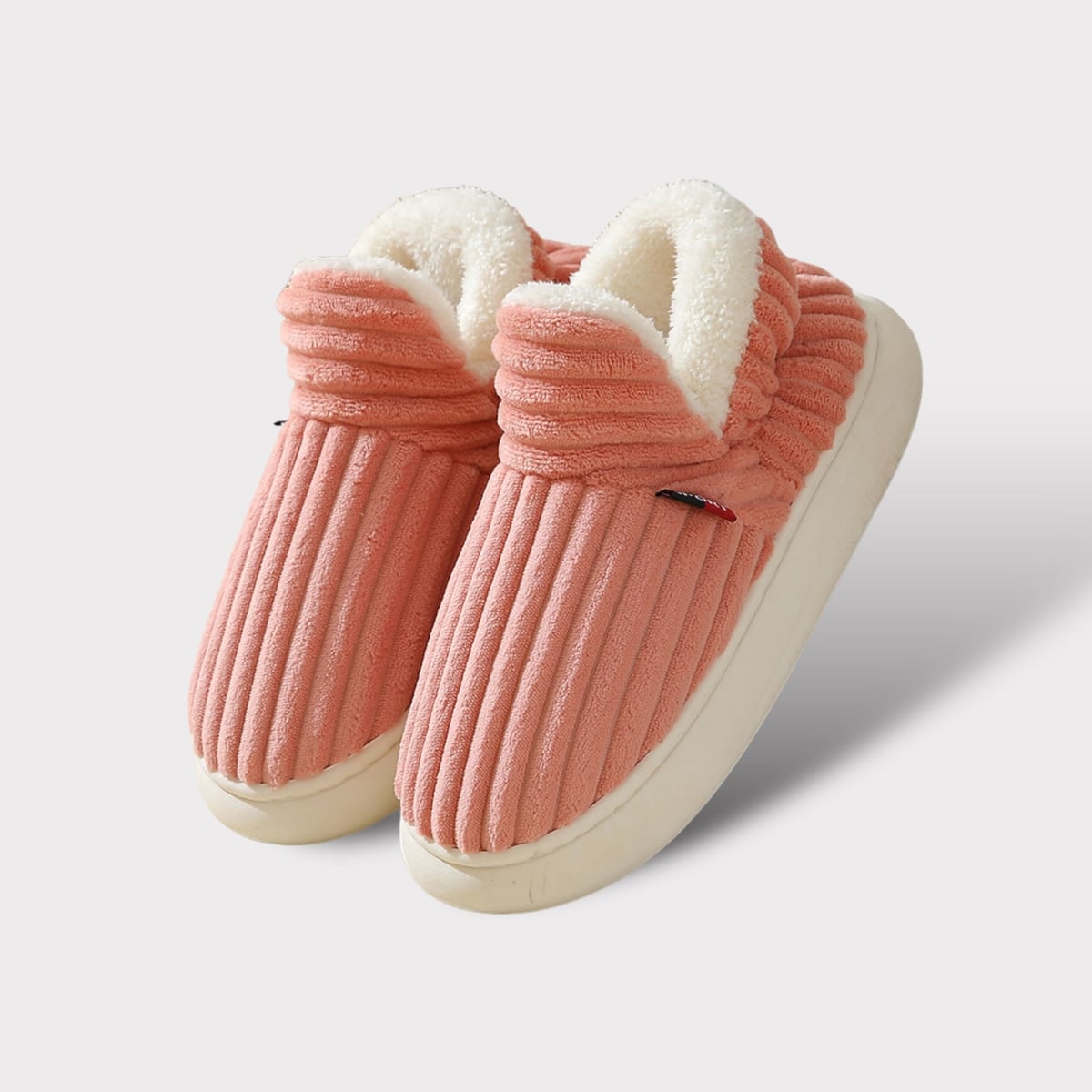 chausson femme fourré col haut en rose