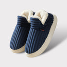 chausson femme fourré col haut en bleu