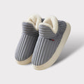 chausson femme fourré col haut en gris