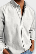 chemise homme col boutonné manches longues en gris clair