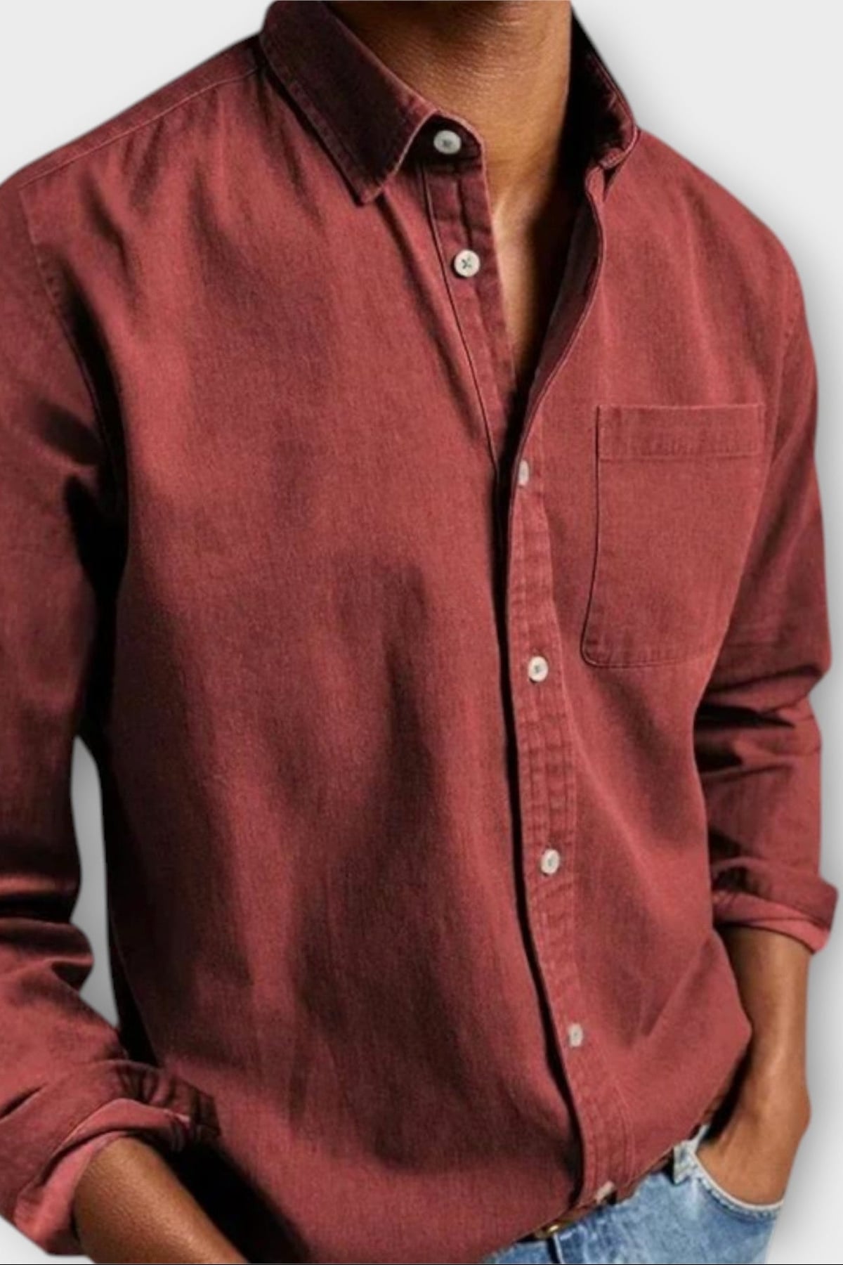 chemise homme col boutonné manches longues en rouge