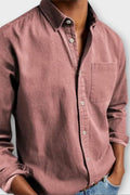chemise homme col boutonné manches longues en rose