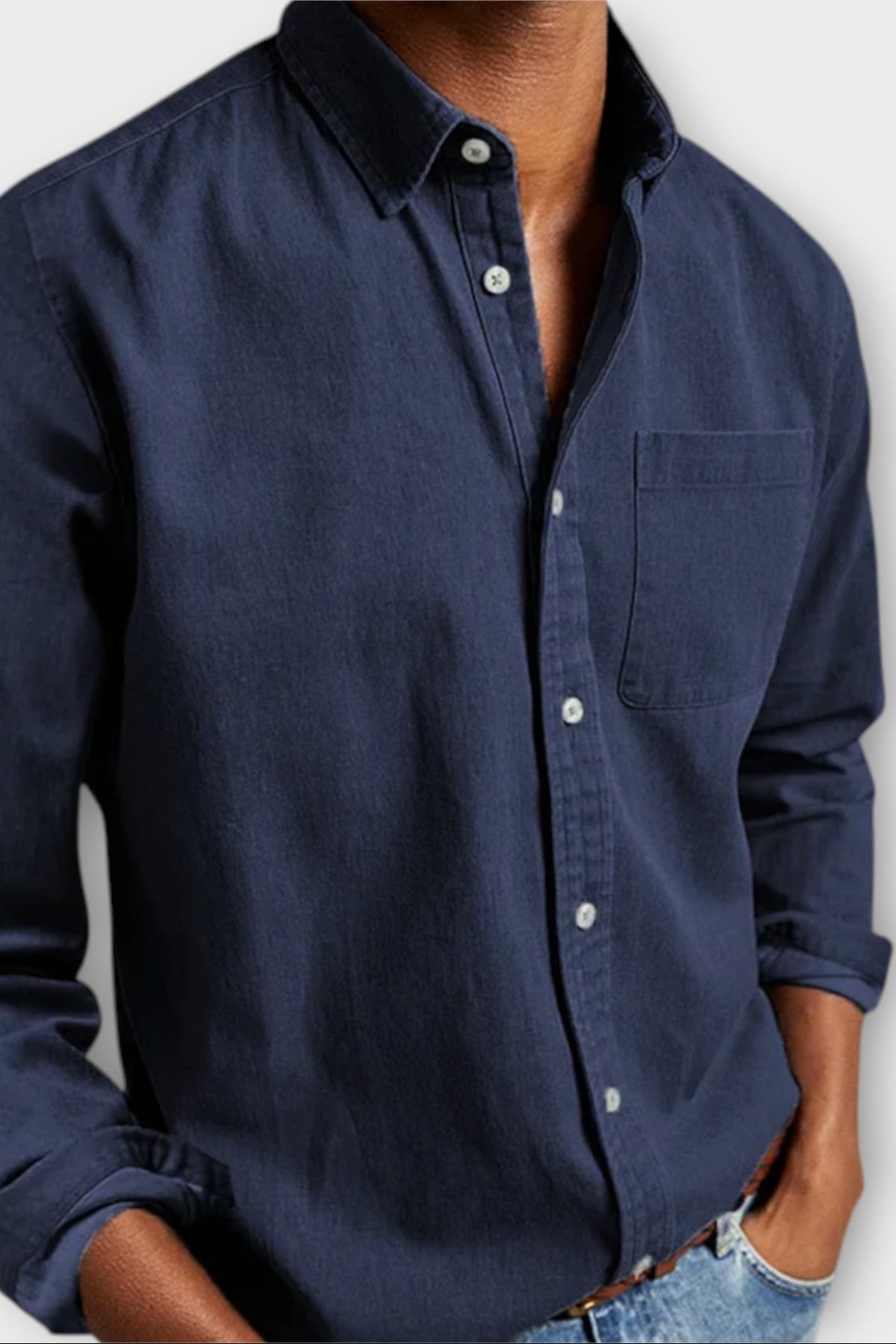 chemise homme col boutonné manches longues en marine
