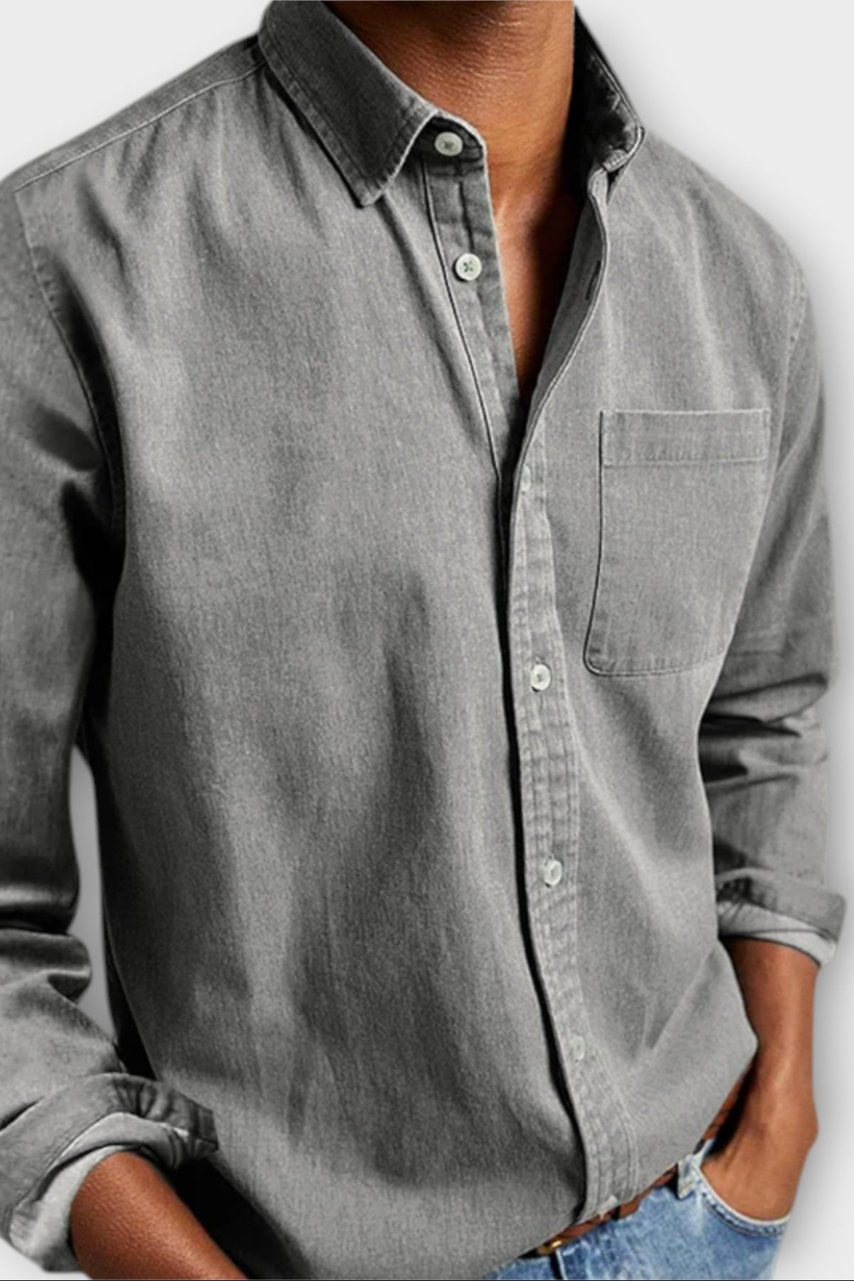 chemise homme col boutonné manches longues en gris