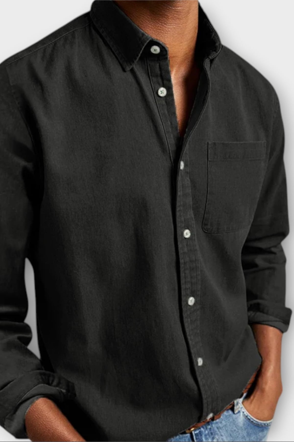 chemise homme col boutonné manches longues en noir
