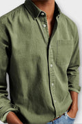 chemise homme col boutonné manches longues en vert