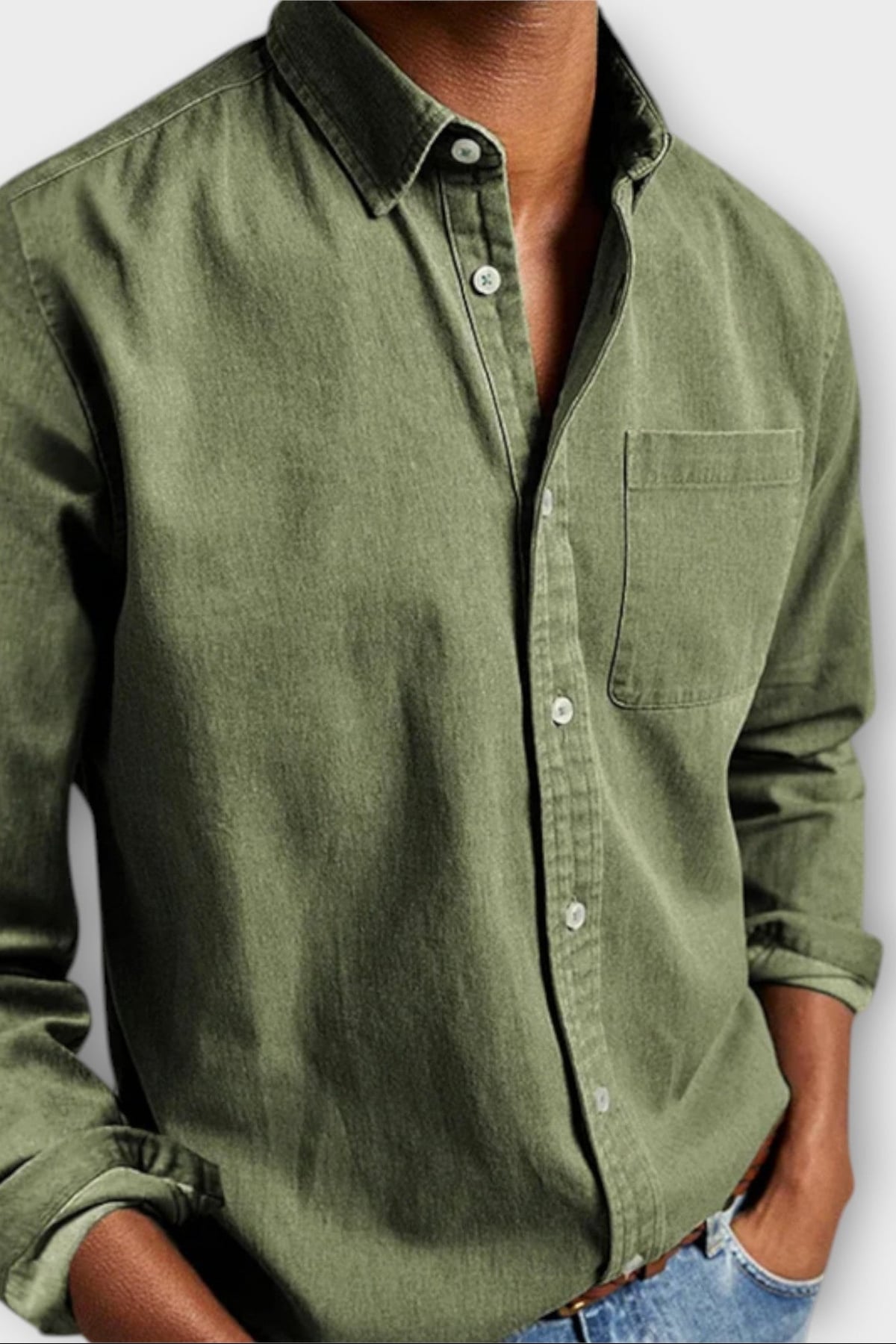 chemise homme col boutonné manches longues en vert