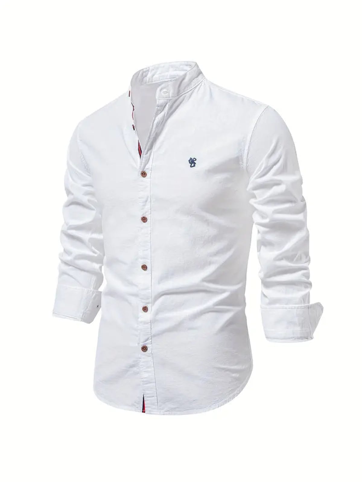 chemise homme col montant coupe slim manches longues en blanc