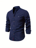 chemise homme col montant coupe slim manches longues en bleu marine