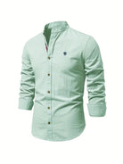 chemise homme col montant coupe slim manches longues en vert clair