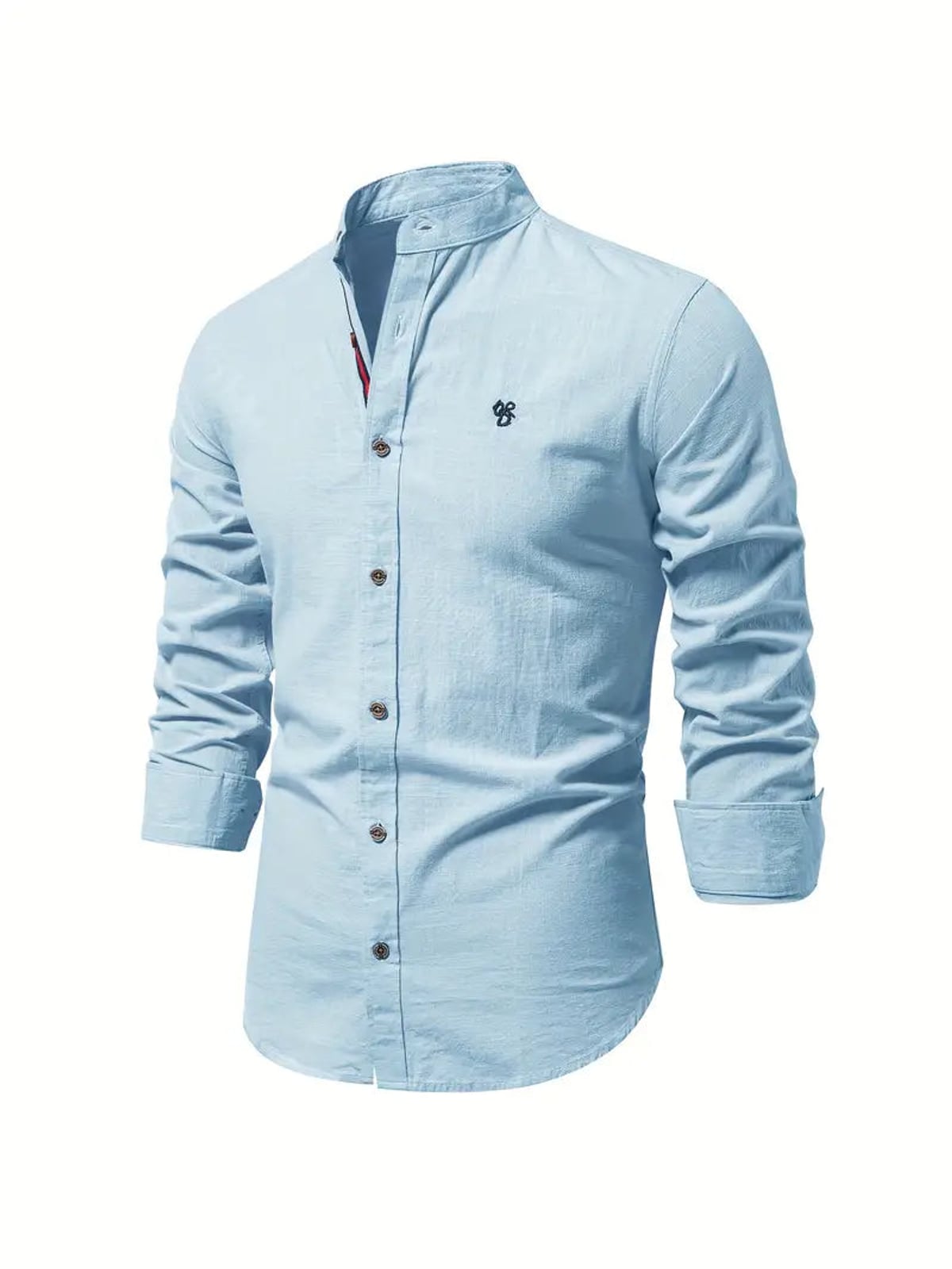 chemise homme col montant coupe slim manches longues en bleu clair