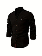 chemise homme col montant coupe slim manches longues en noir