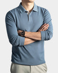chemise homme col polo manches longues coupe slim en bleu clair