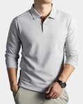 chemise homme col polo manches longues coupe slim en gris clair