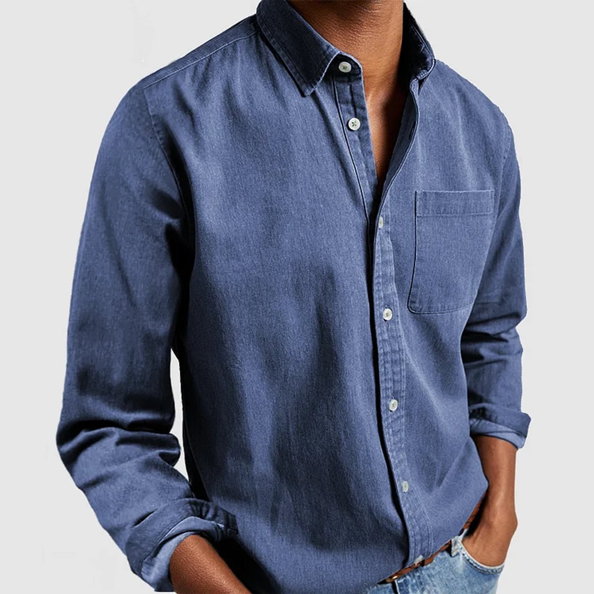 chemise homme col revers manches longues en bleu
