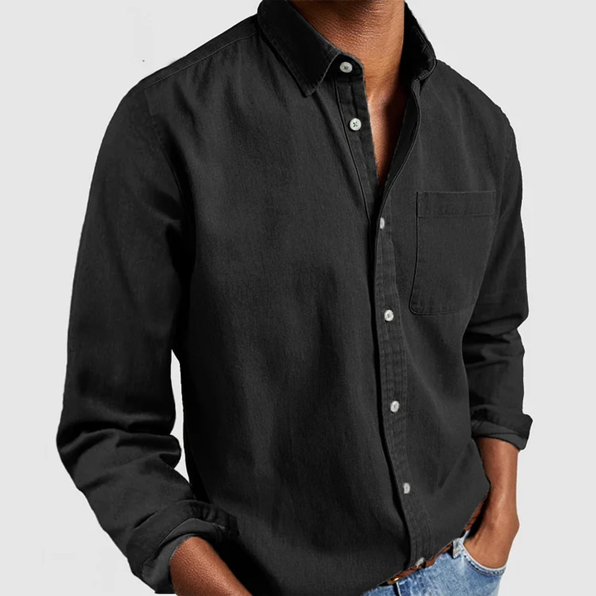 chemise homme col revers manches longues en noir