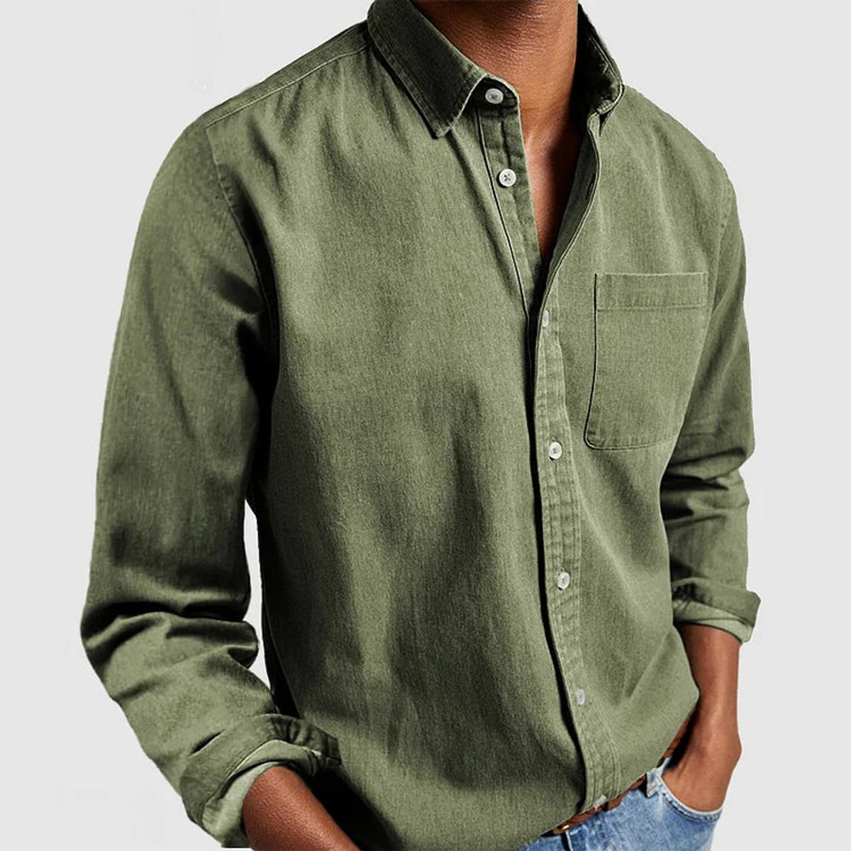 chemise homme col revers manches longues en vert