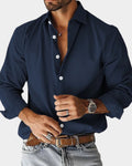 chemise homme coupe ajustée manches longues en bleu marine
