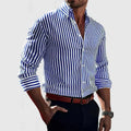 chemise homme coupe ajustée rayures manches longues en bleu foncé