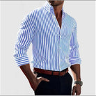 chemise homme coupe ajustée rayures manches longues en bleu clair 