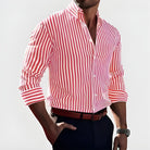 chemise homme coupe ajustée rayures manches longues en rouge