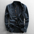 chemise homme coupe droite col rond en bleu