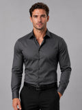 chemise homme coupe slim col classique boutons poignets en gris noir